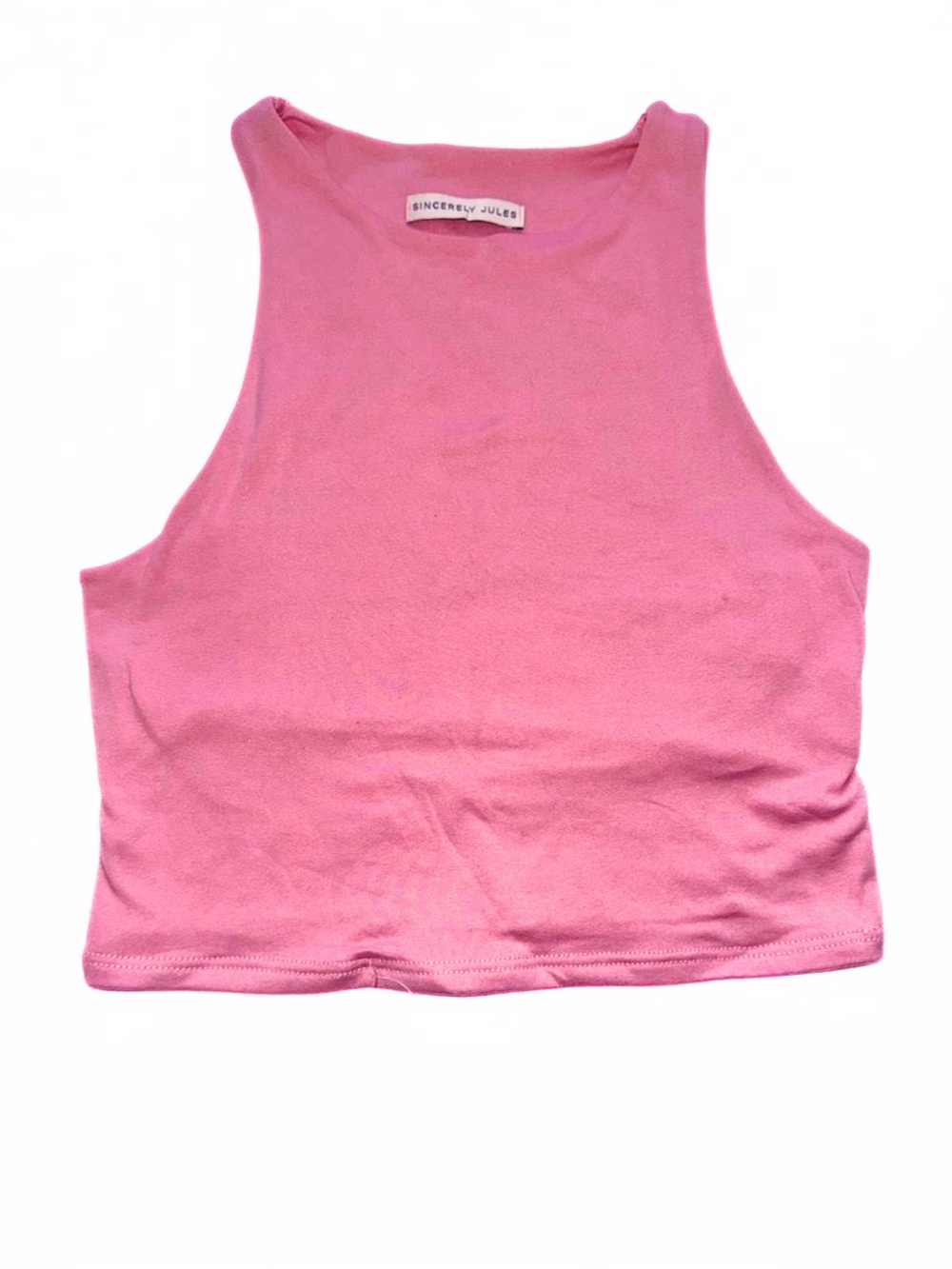 High Neck Pink Cropped Tank Top